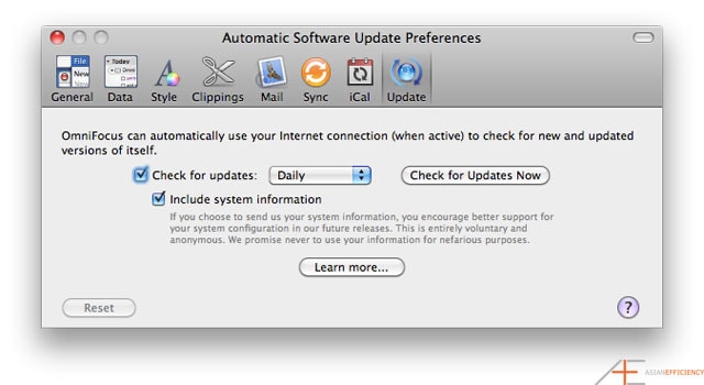 OmniFocus Preferences: Updates OmniFocus Preferences: Updates