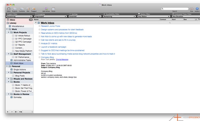 OmniFocus: Tom's Work Inbox OmniFocus: Tom's Work Inbox