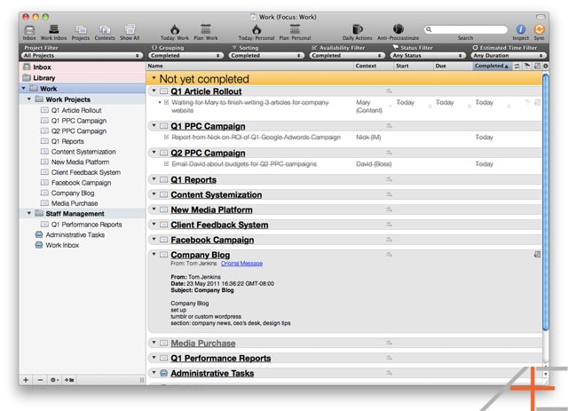 OmniFocus Workflow: Tom Jenkins' Completed Work View OmniFocus Workflow: Tom Jenkins' Completed Work View