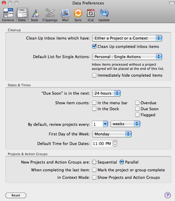 Data Omnifocus preferences Data Omnifocus preferences