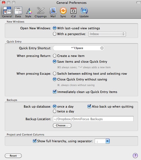 General Omnifocus preferences General Omnifocus preferences