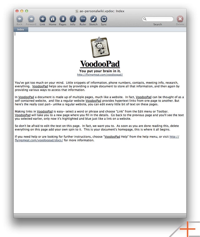 Default VoodooPad View Default VoodooPad View